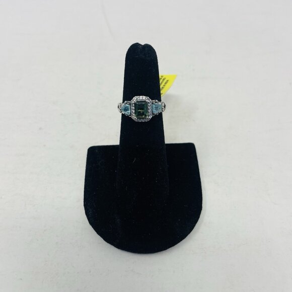 Bohemian Moldavite Multi Gemstone Size 5 Platinum Over Sterling Silver Ring 5053 - Picture 1 of 6